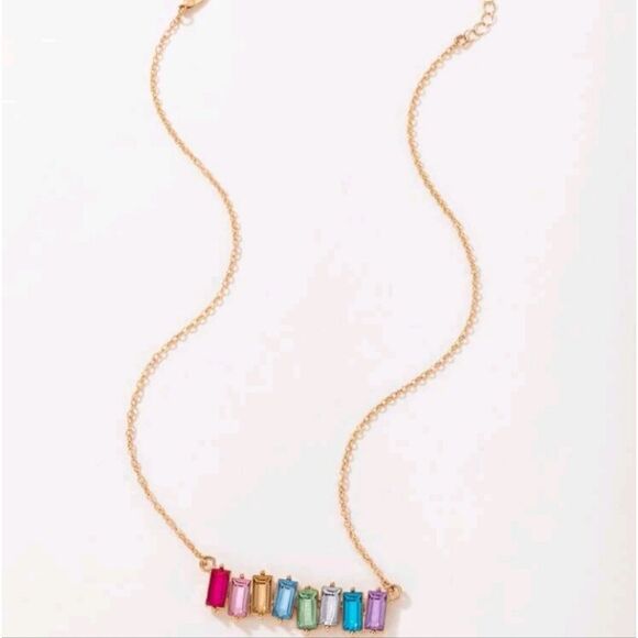 Multi color Rhinestone Necklace Gold Tone Chain - Picture 5 of 5